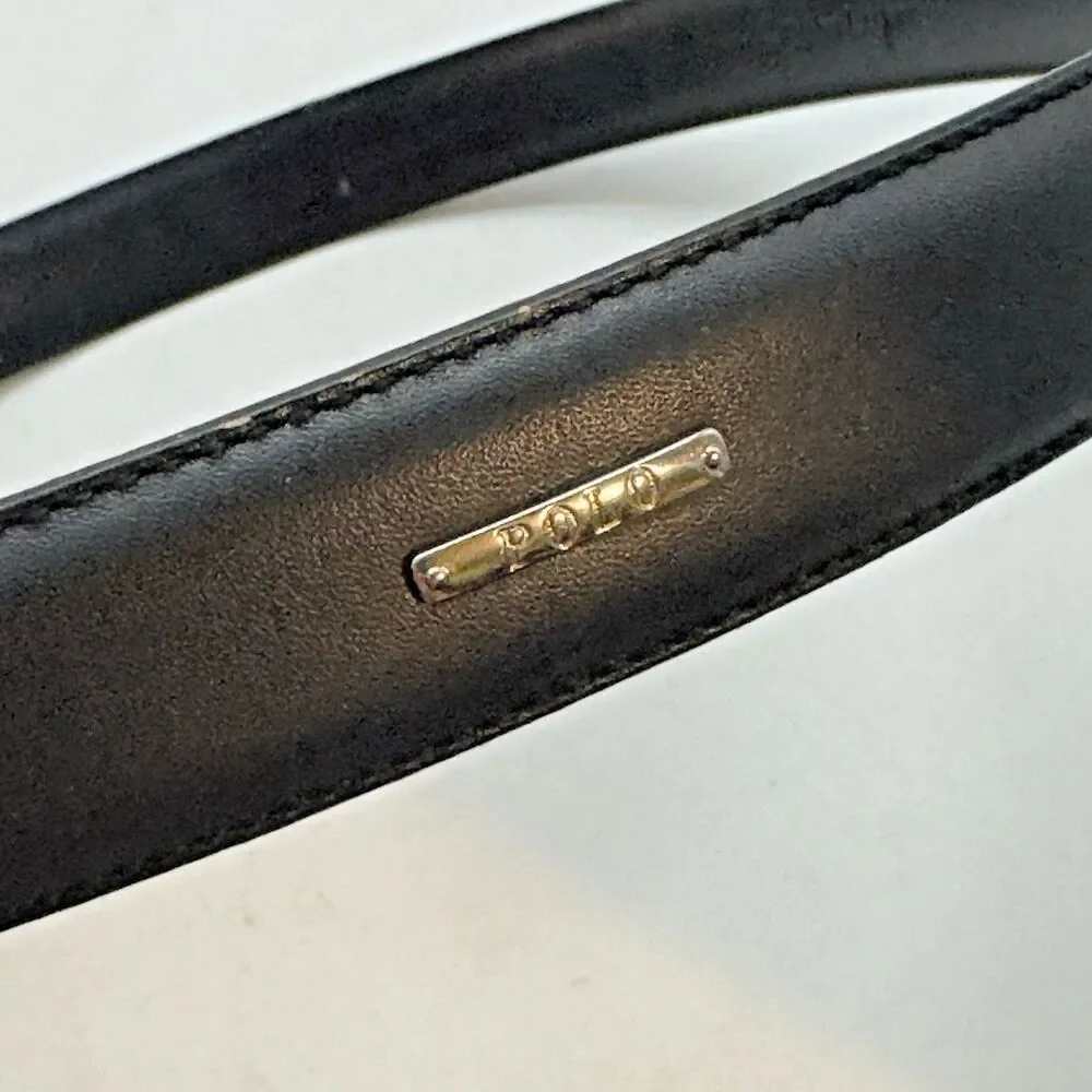 Polo Ralph Lauren Black Italian Leather Belt Men's 38 Silver Buckle & Logo FLAW